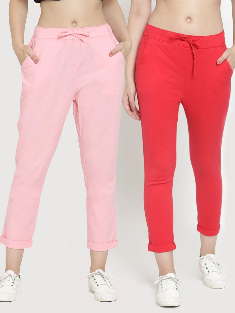 Plain Pink And Red Combo Of 2 Lowers