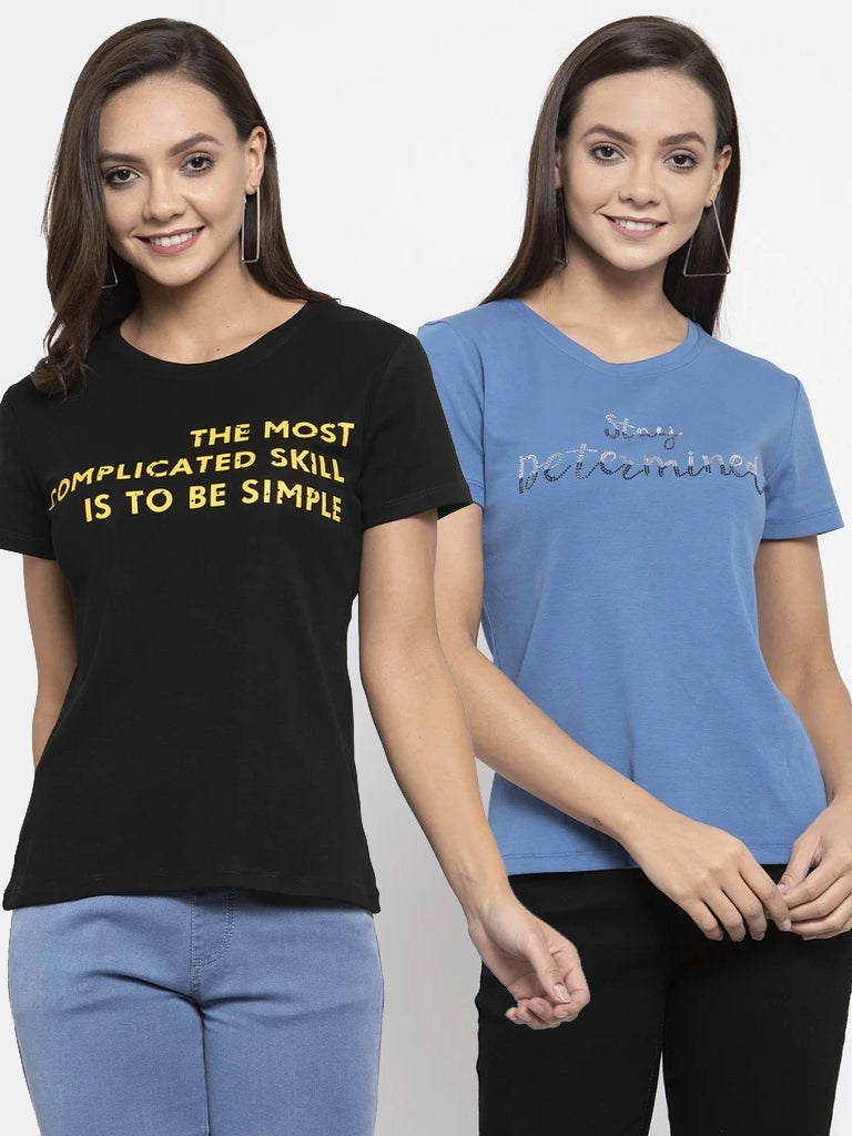 Ladies alpha Printed Combo Of 2 T-Shirts