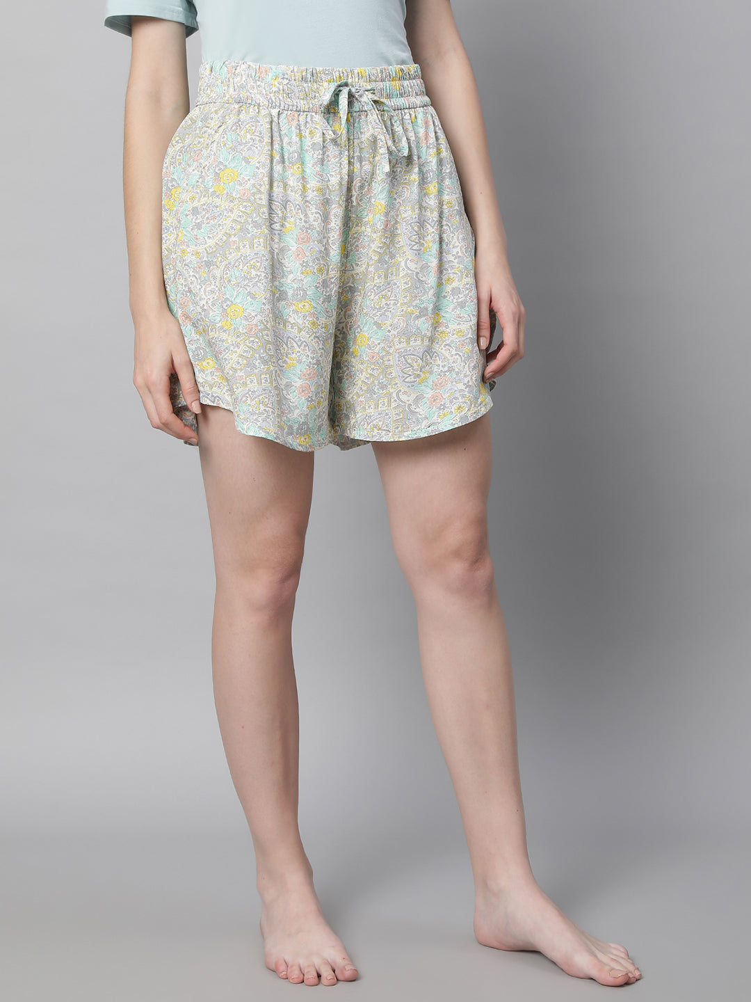 Women Grey Rayon Printed Shorts - Global Republic