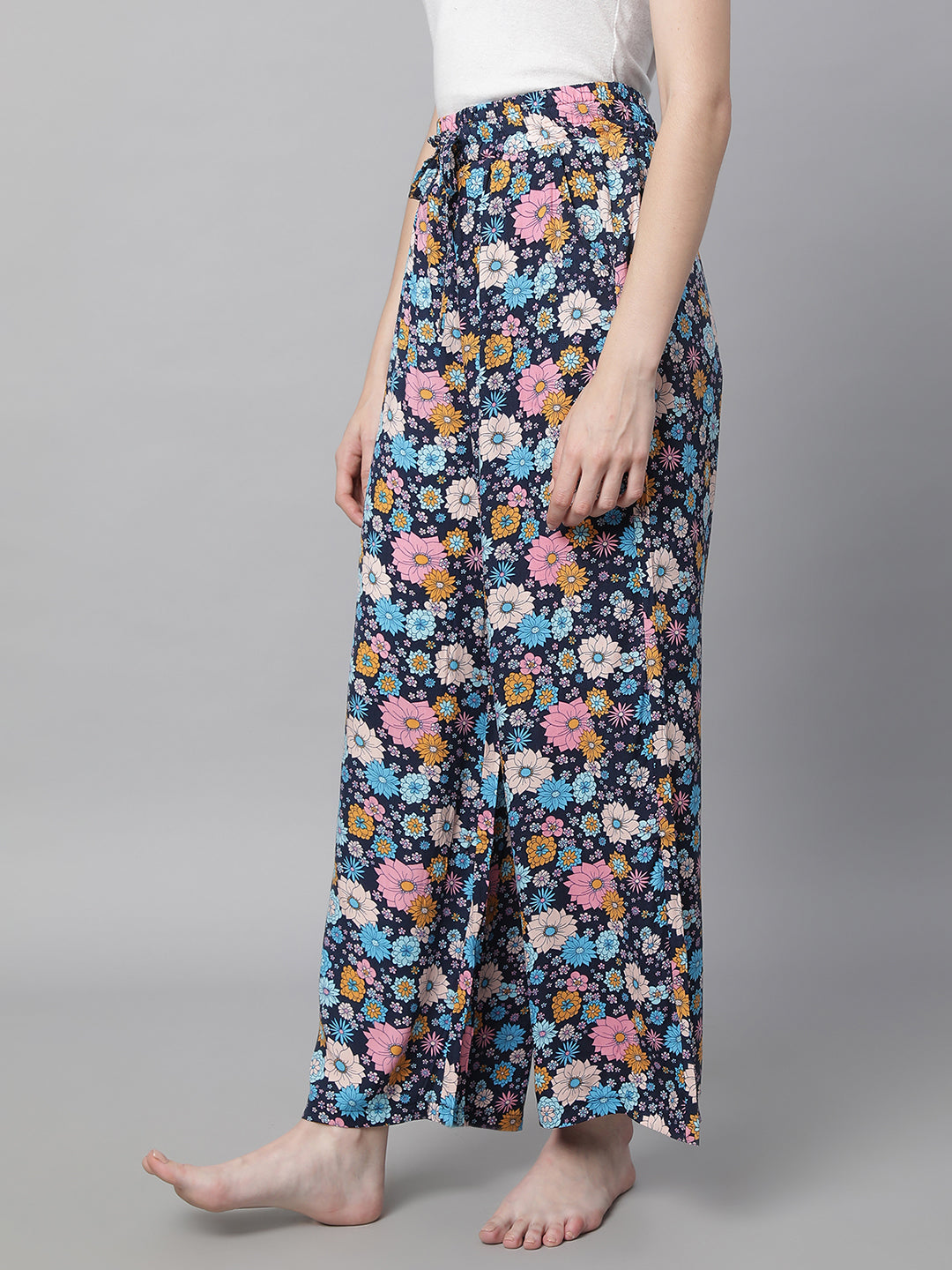 women navy blue rayon printed lower