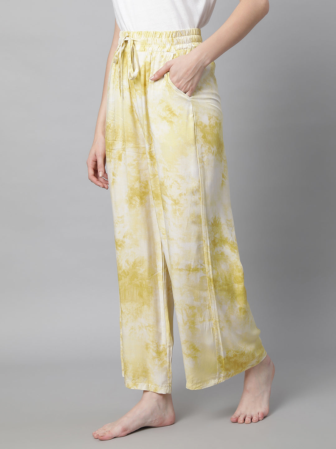 women yellow rayon printed lower
