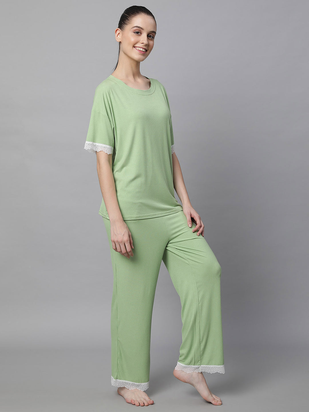 Women Green Loose Fit Night Suit Set - Global Republic