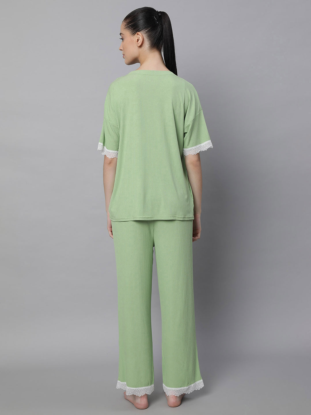 Women Green Loose Fit Night Suit Set - Global Republic