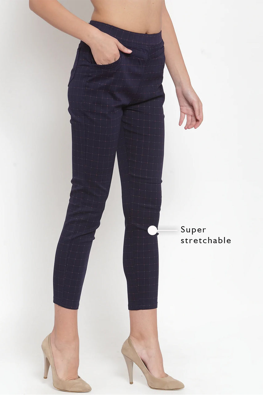 Navy Check Stretchable Jeggings - Global Republic