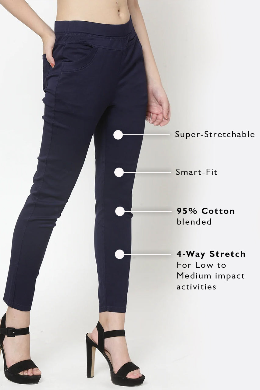 navy blue mid-rise stretchable casual jeggings