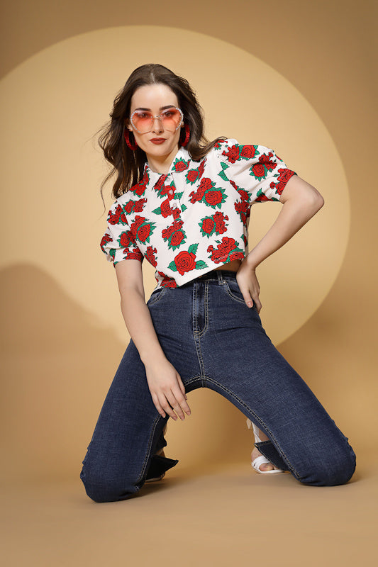 Women Blue Skin Fit Flared Leg Stretchable Jeans - Global Republic