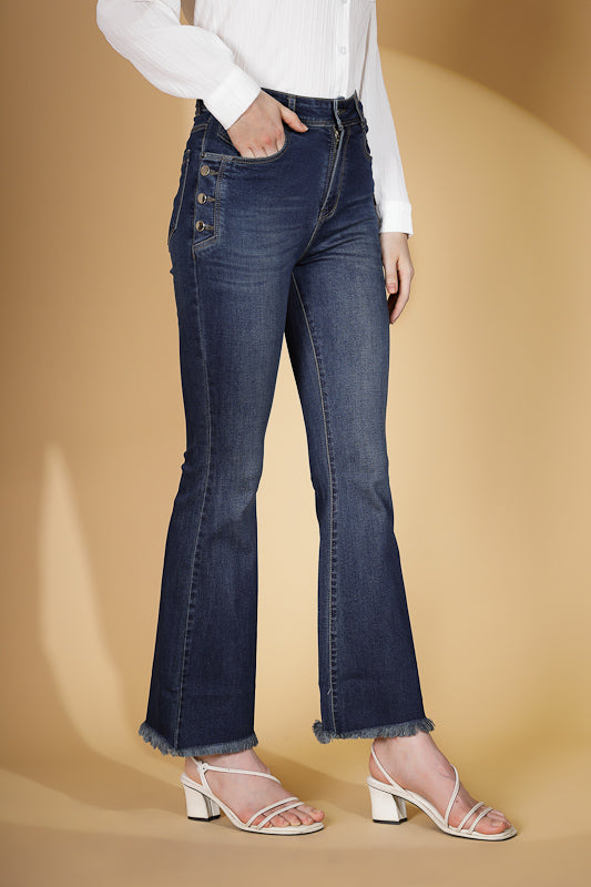 Women's Regular Fit Denim Mid Rise Blue Boot Cut Jeans