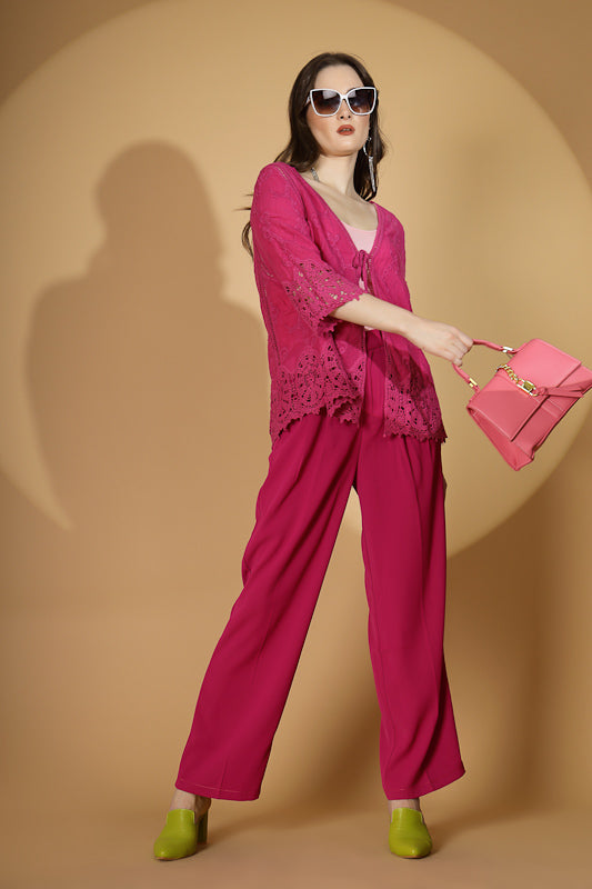 Women Hot Pink Solid Trouser