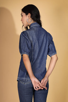 Blue Denim Collar Neck Shirt