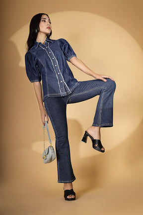 Blue Denim Collar Neck Shirt