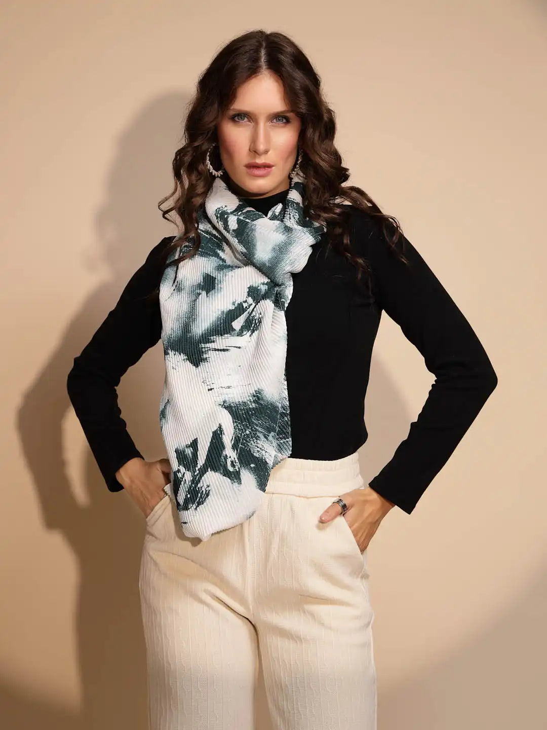 Green Viscose Abstract Print Stole - Global Republic