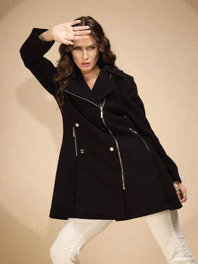 Women's Solid Collared Neck Black Blazer