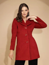 Women's Maroon Solid Full Sleeve Long Coat