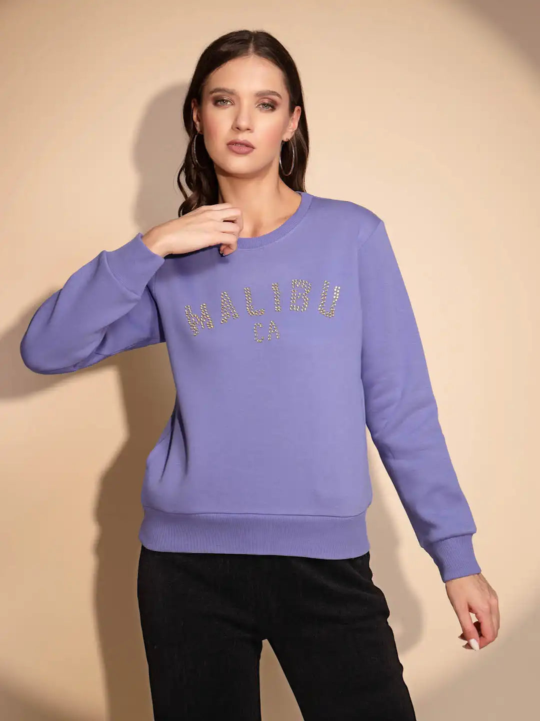 Blue Solid Round Neck Full Sleeve Hosiery Sweatshirt