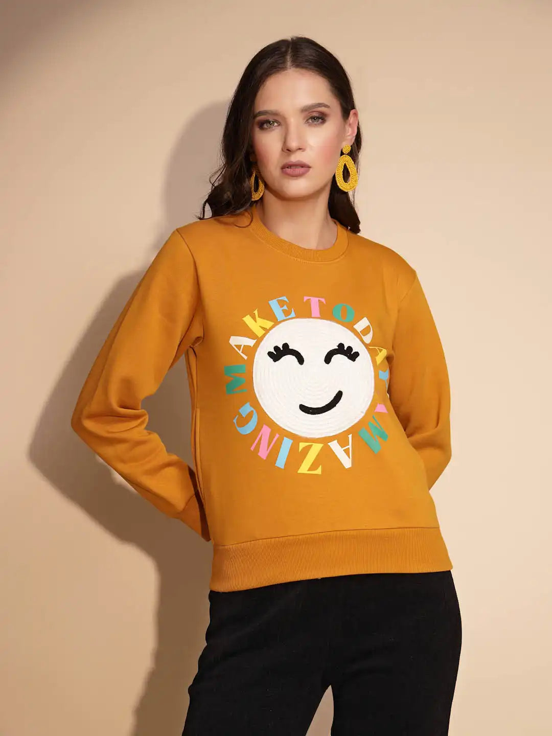 Yellow Round Neck Hosiery Sweatshirt