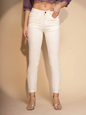Women s Slim Fit Cotton Blend High Rise White Jeans