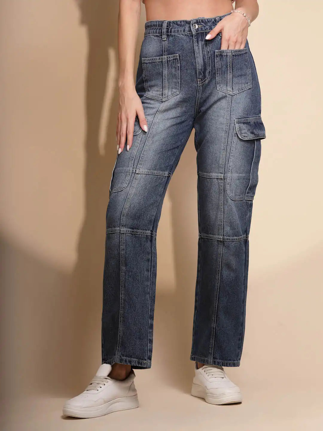 Regular Fit Cotton Blend Straight Fit Jeans