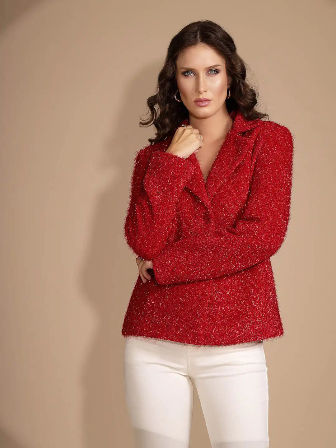 Women's Solid Collared Neck Red Blazer