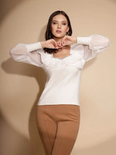 White Full Sleeve Sweetheart Neck Pullover