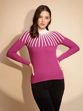 Hot Pink Color Full Sleeve Turtle Neck Pullover