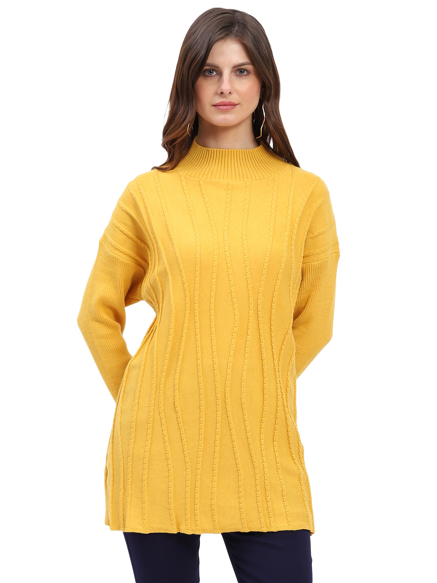 Textured High Neck Tunic Pullover - Global Republic