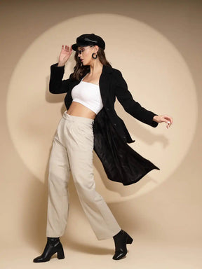 Women's Solid Collared Neck Black Blazer