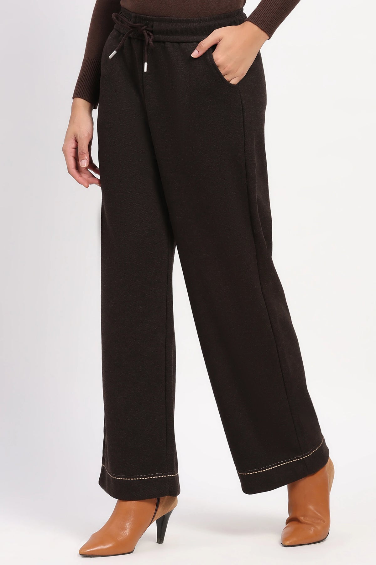 Coffee Brown Straight-Fit Winter Lower-Global Republic