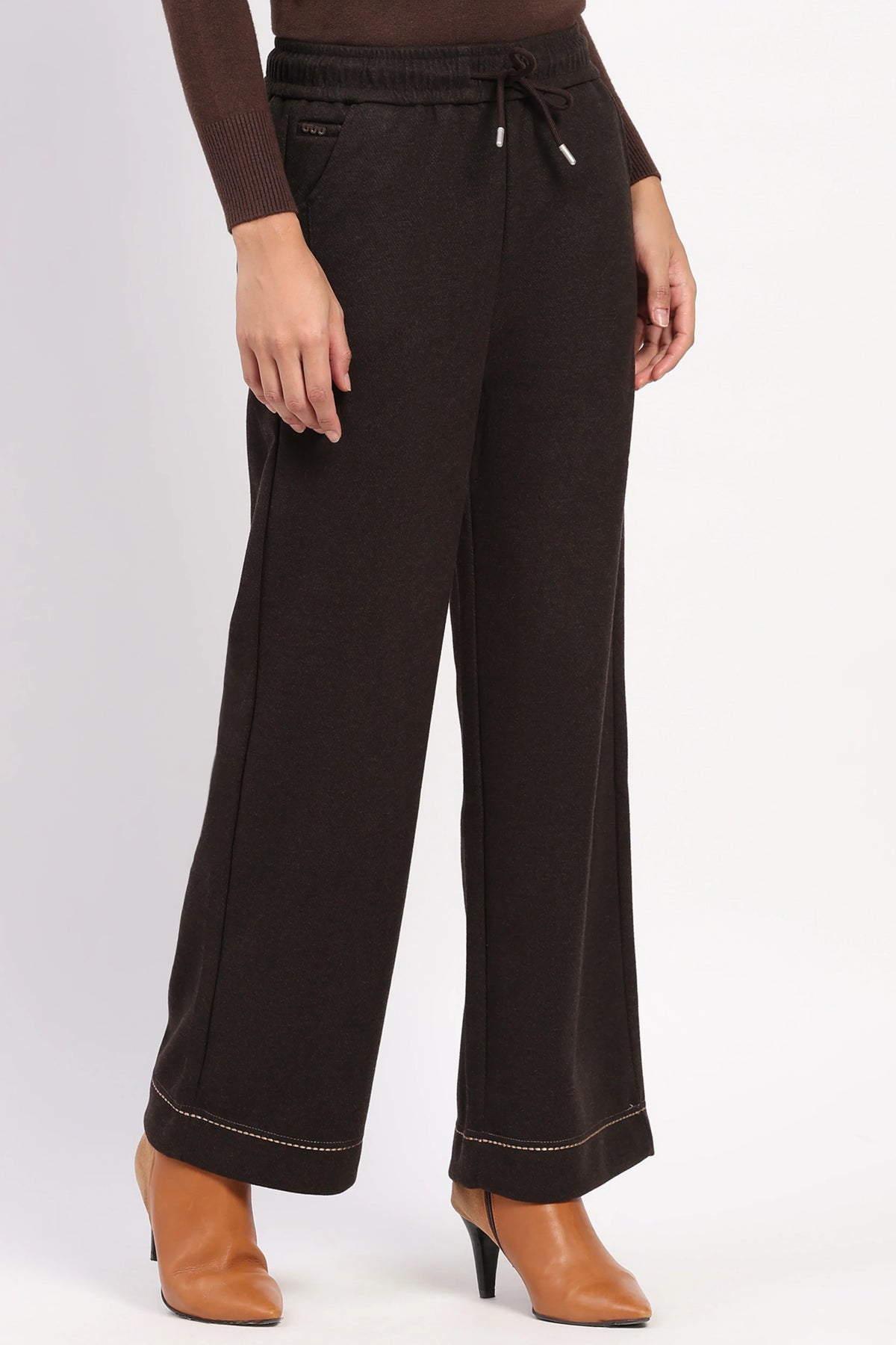 Coffee Brown Straight-Fit Winter Lower-Global Republic