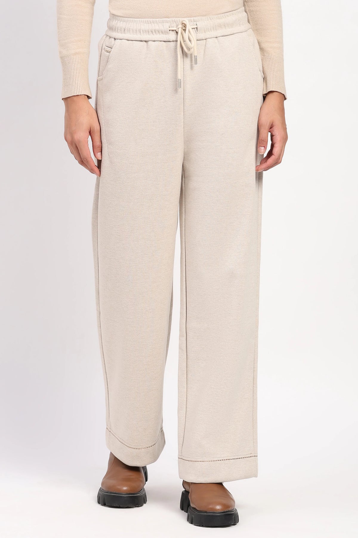 Cream Straight-Fit Winter Lower-Global Republic