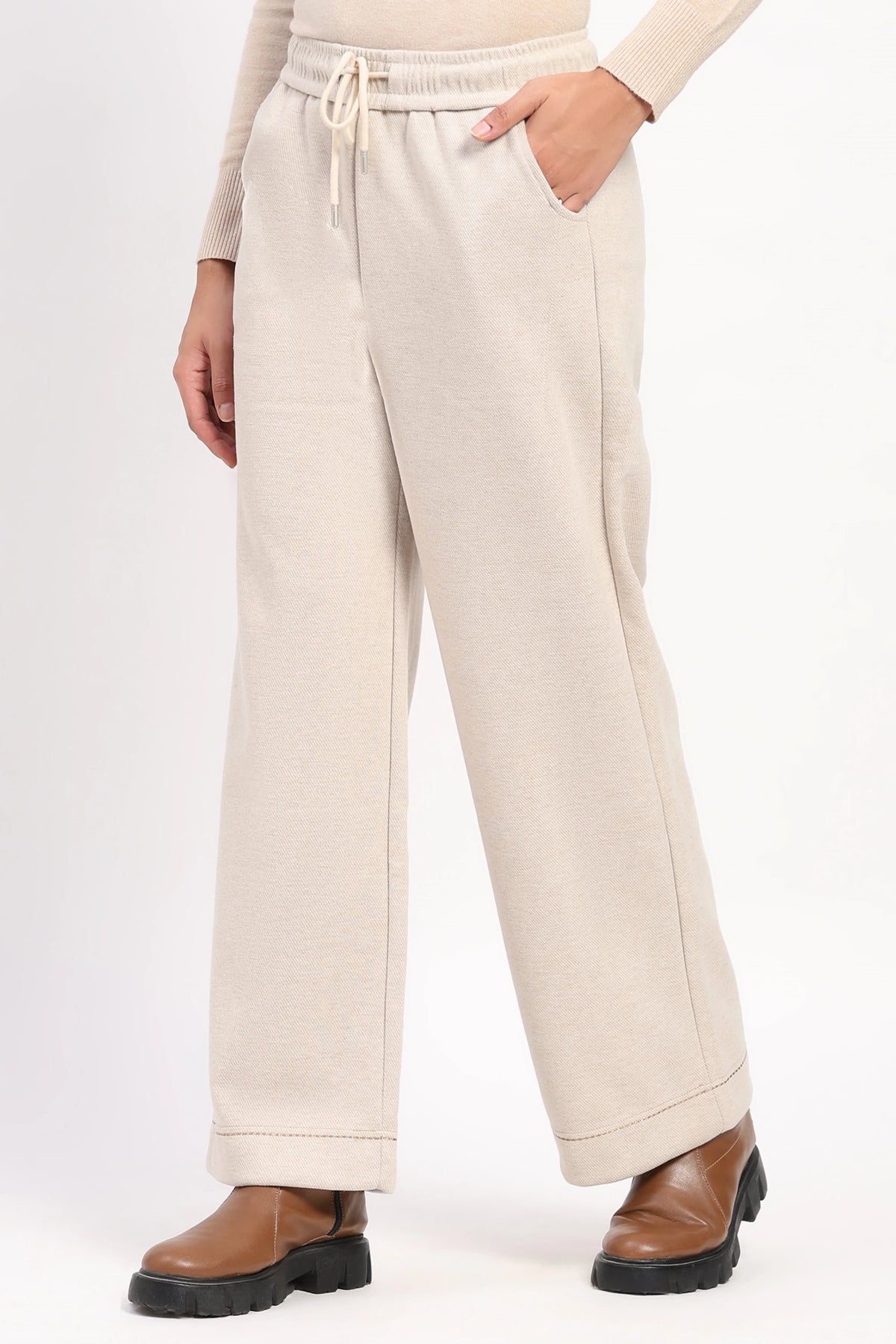 Cream Straight-Fit Winter Lower-Global Republic