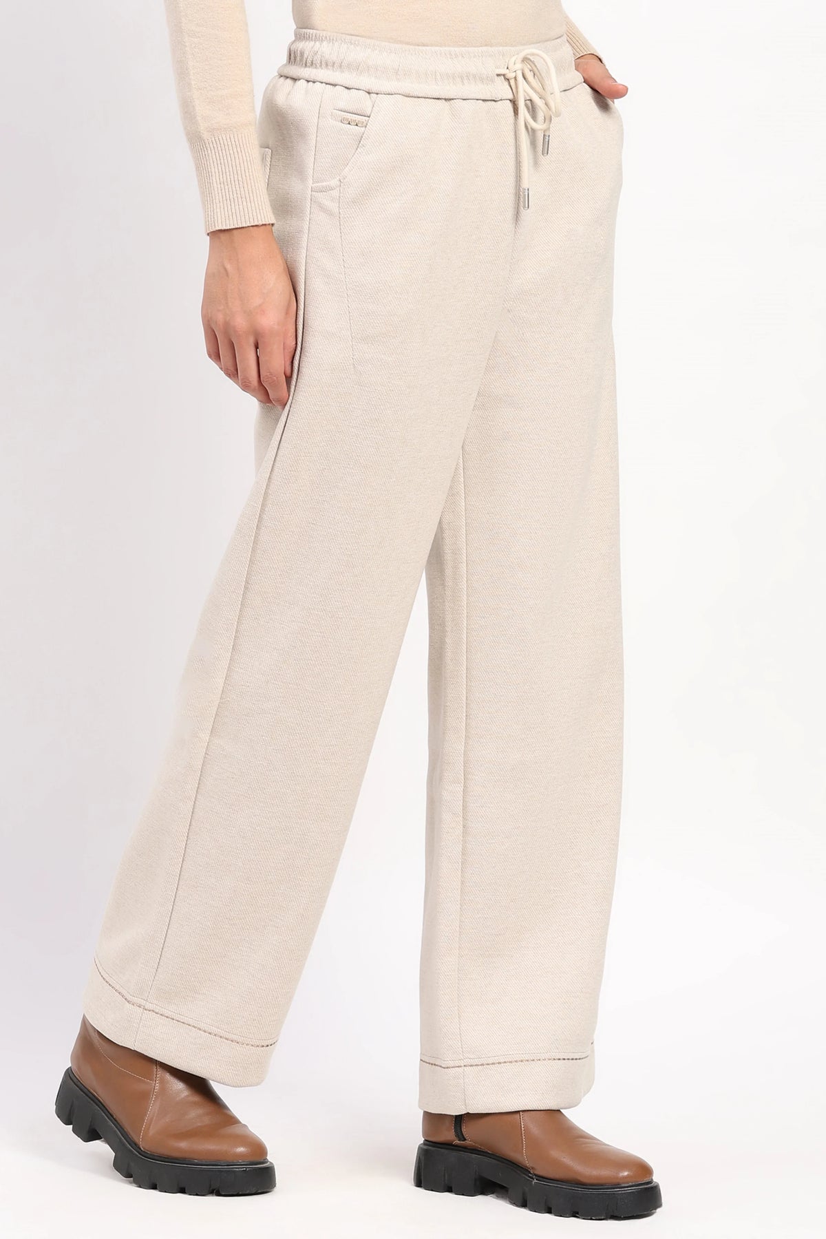 Cream Straight-Fit Winter Lower-Global Republic