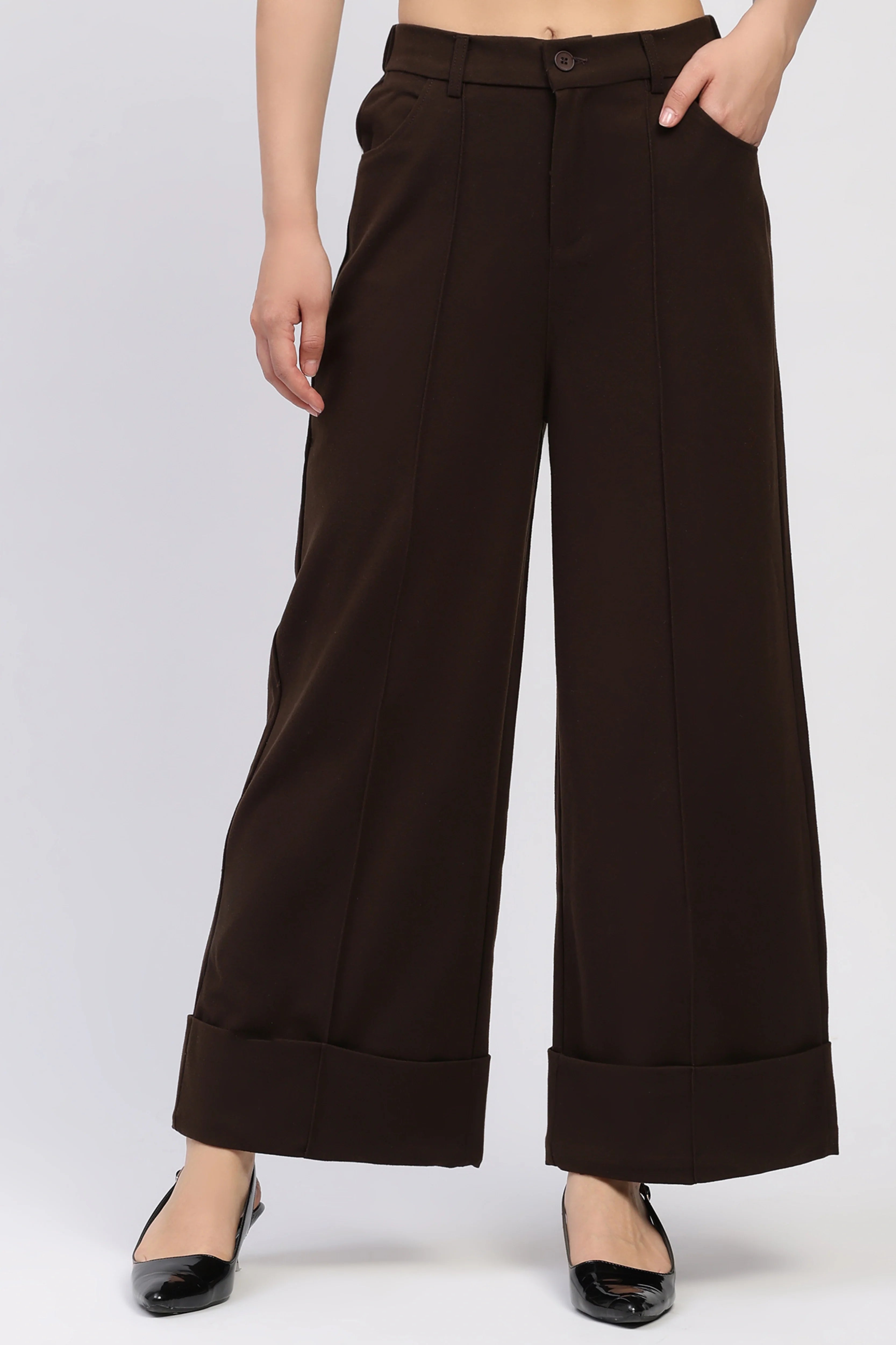 Coffee Brown Flared Winter Trousers