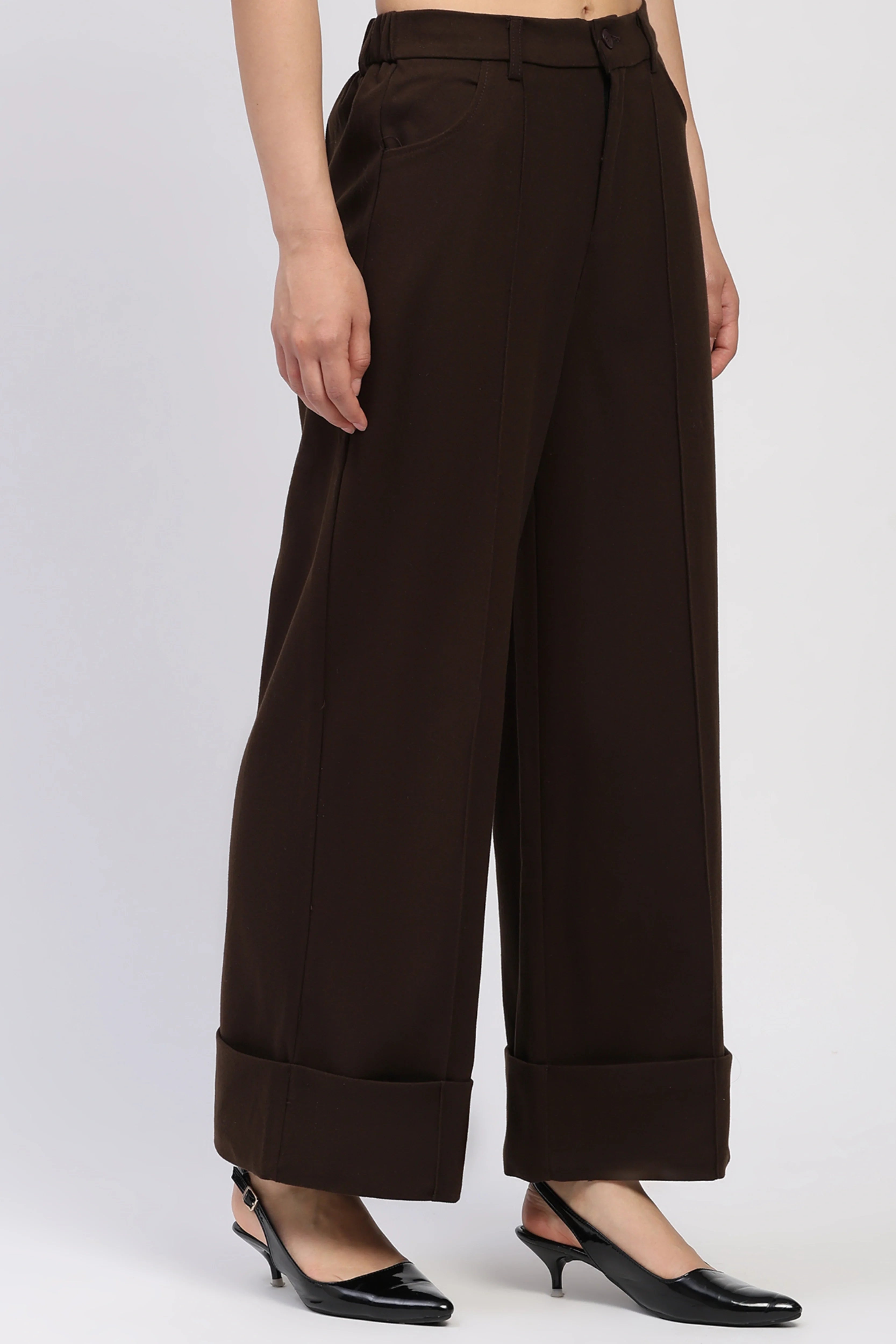 Coffee Brown Flared Winter Trousers
