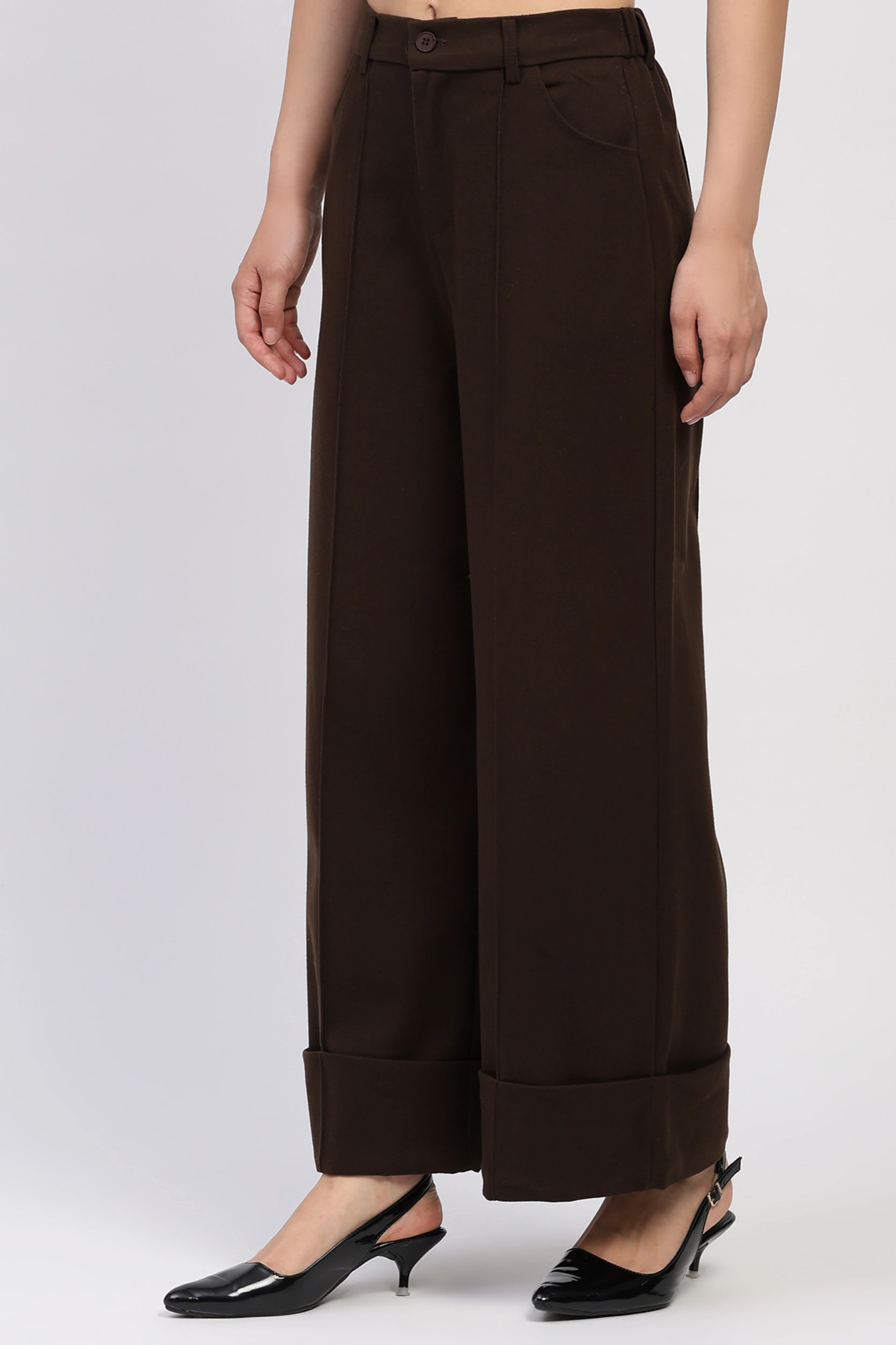 Coffee Brown Flared Winter Trousers