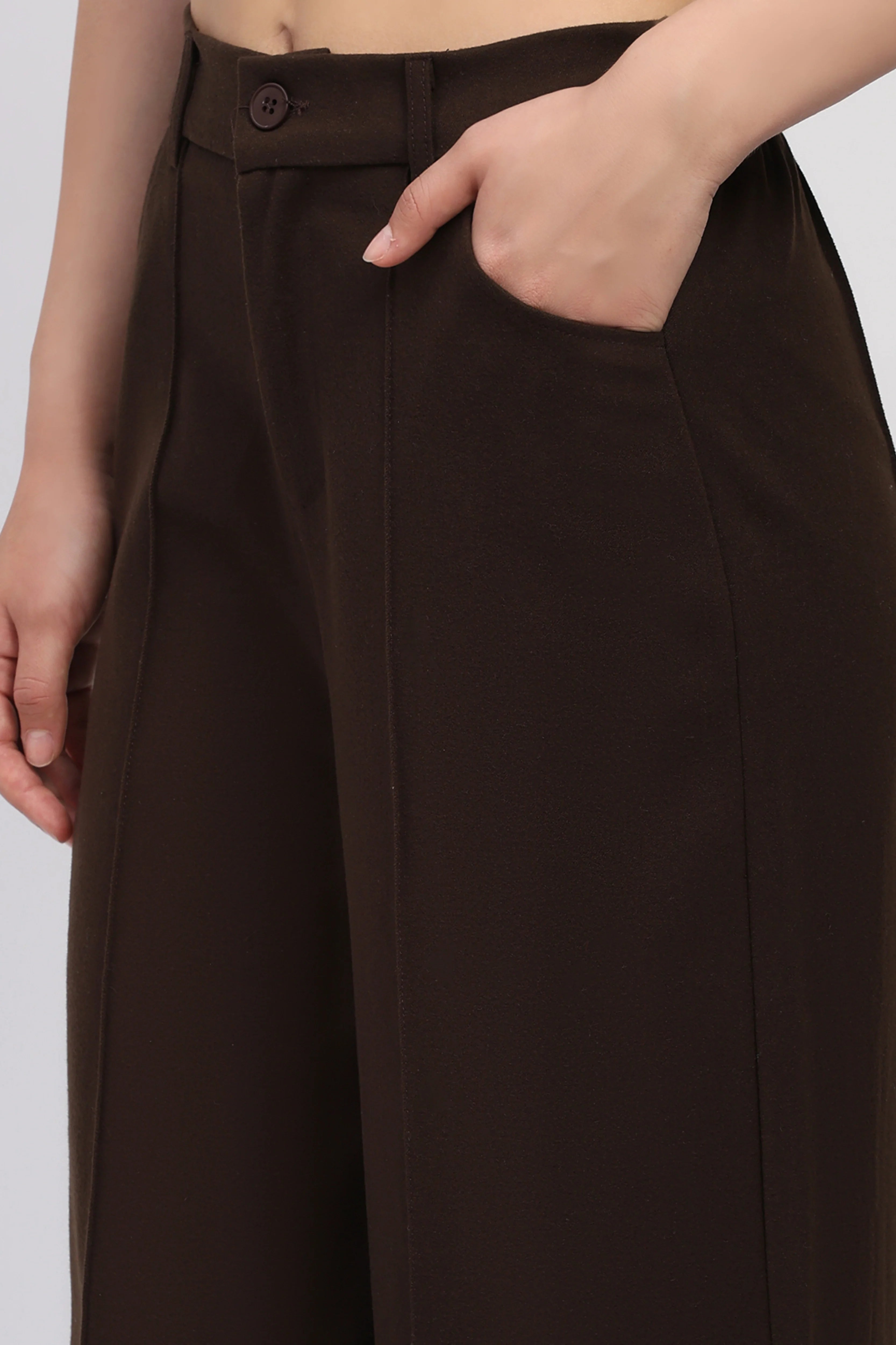 Coffee Brown Flared Winter Trousers
