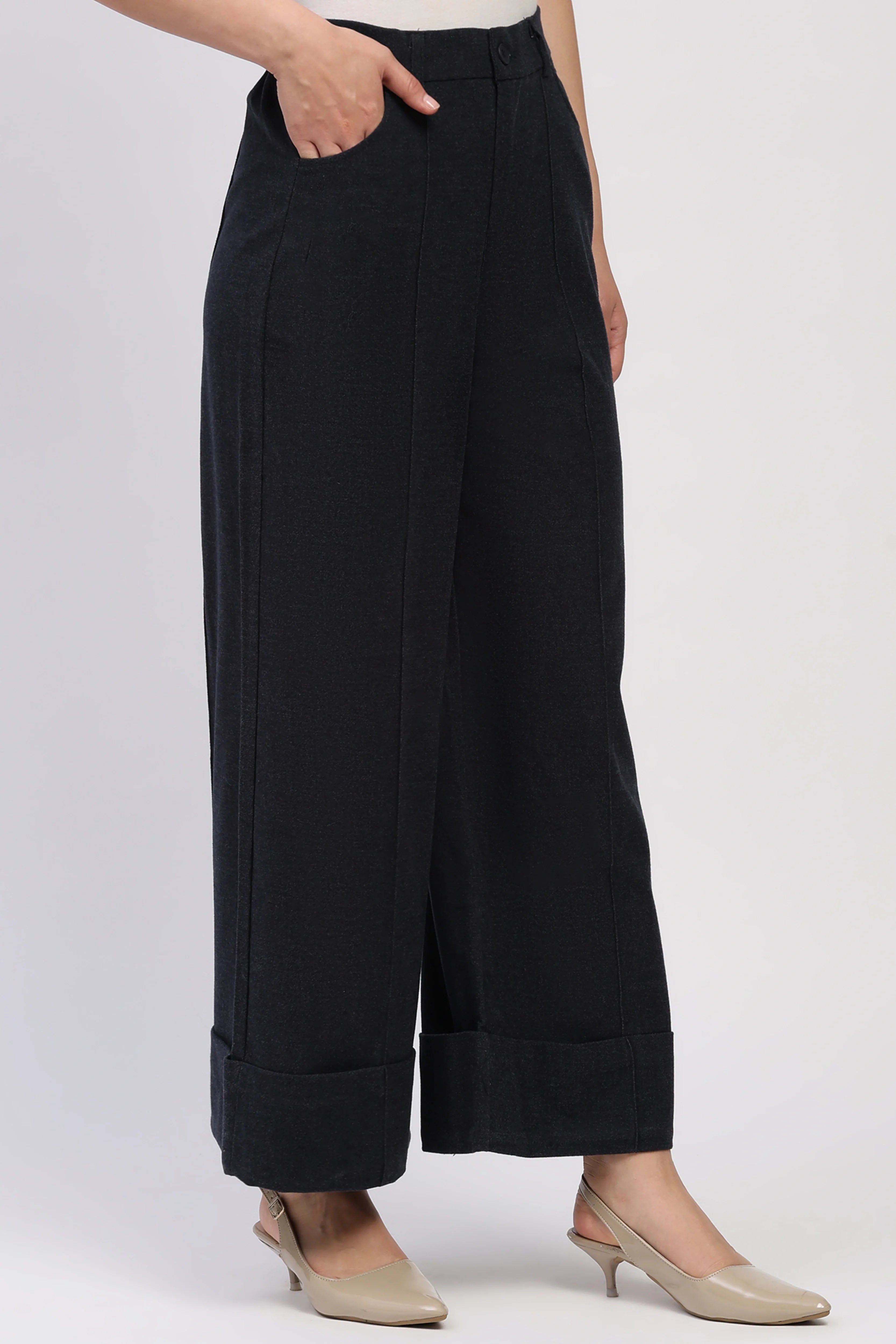 Navy Blue Flared Winter Trousers