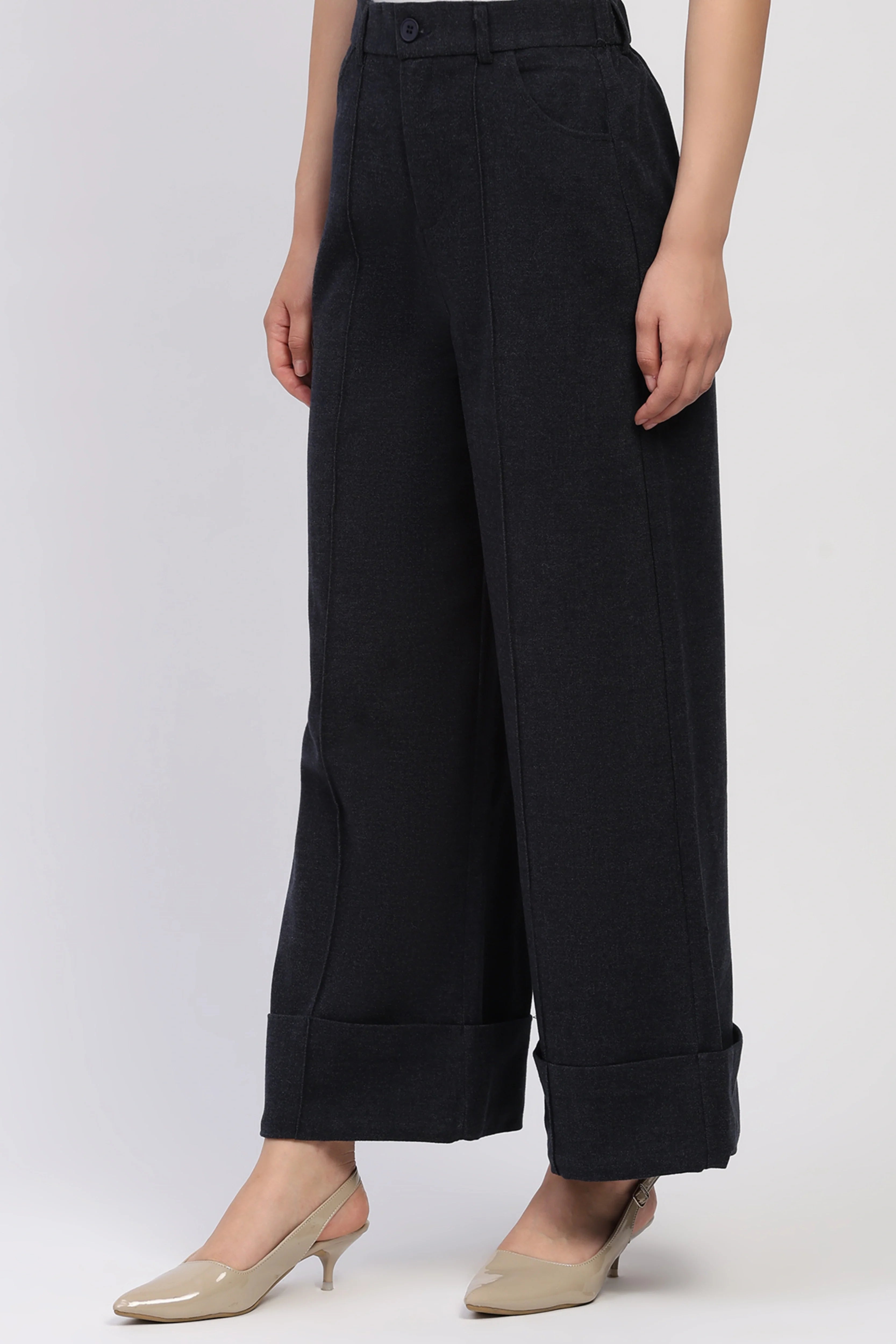 Navy Blue Flared Winter Trousers