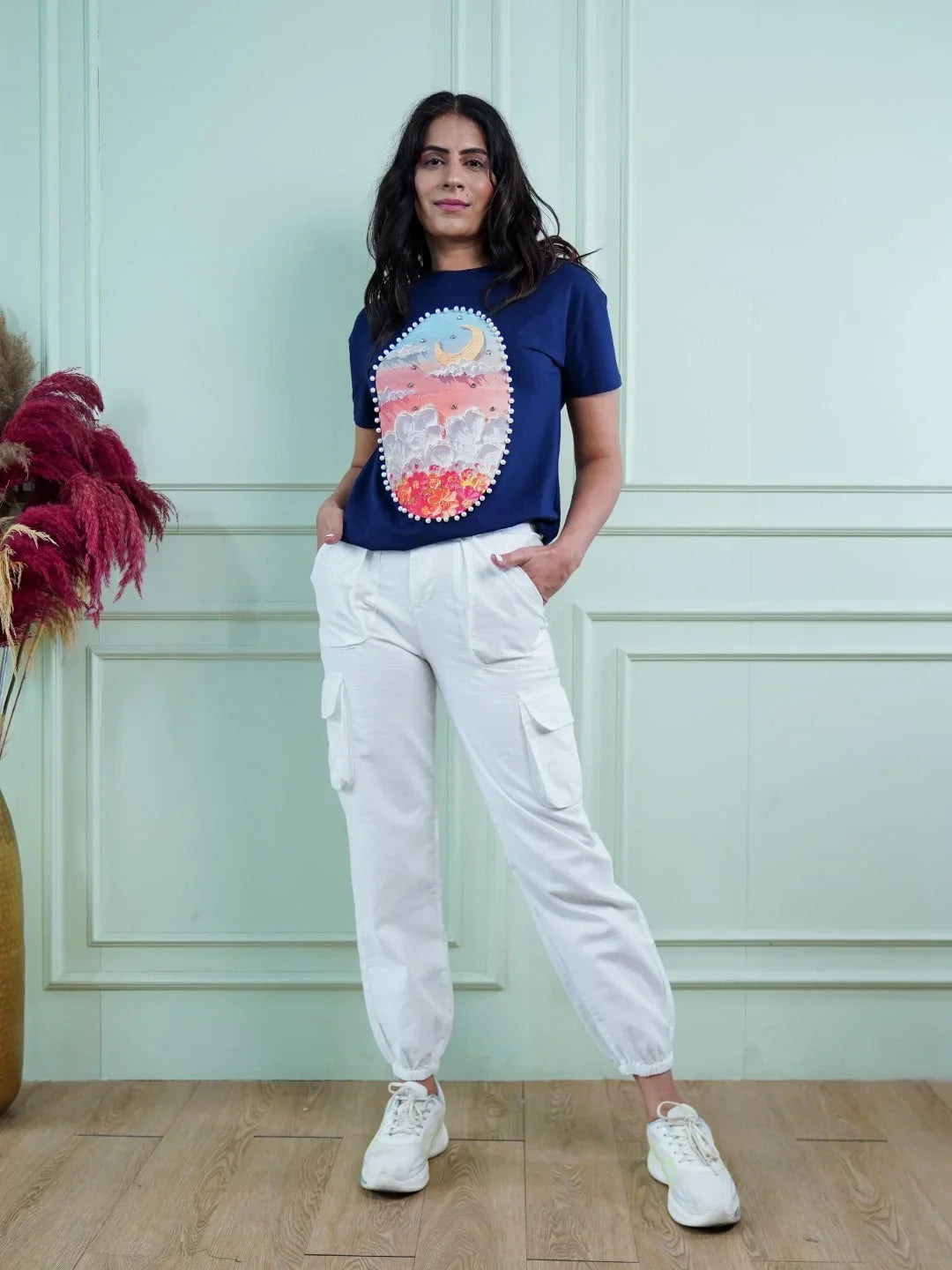 Blue Graphic Print Cotton Blend T-Shirt - Global Republic