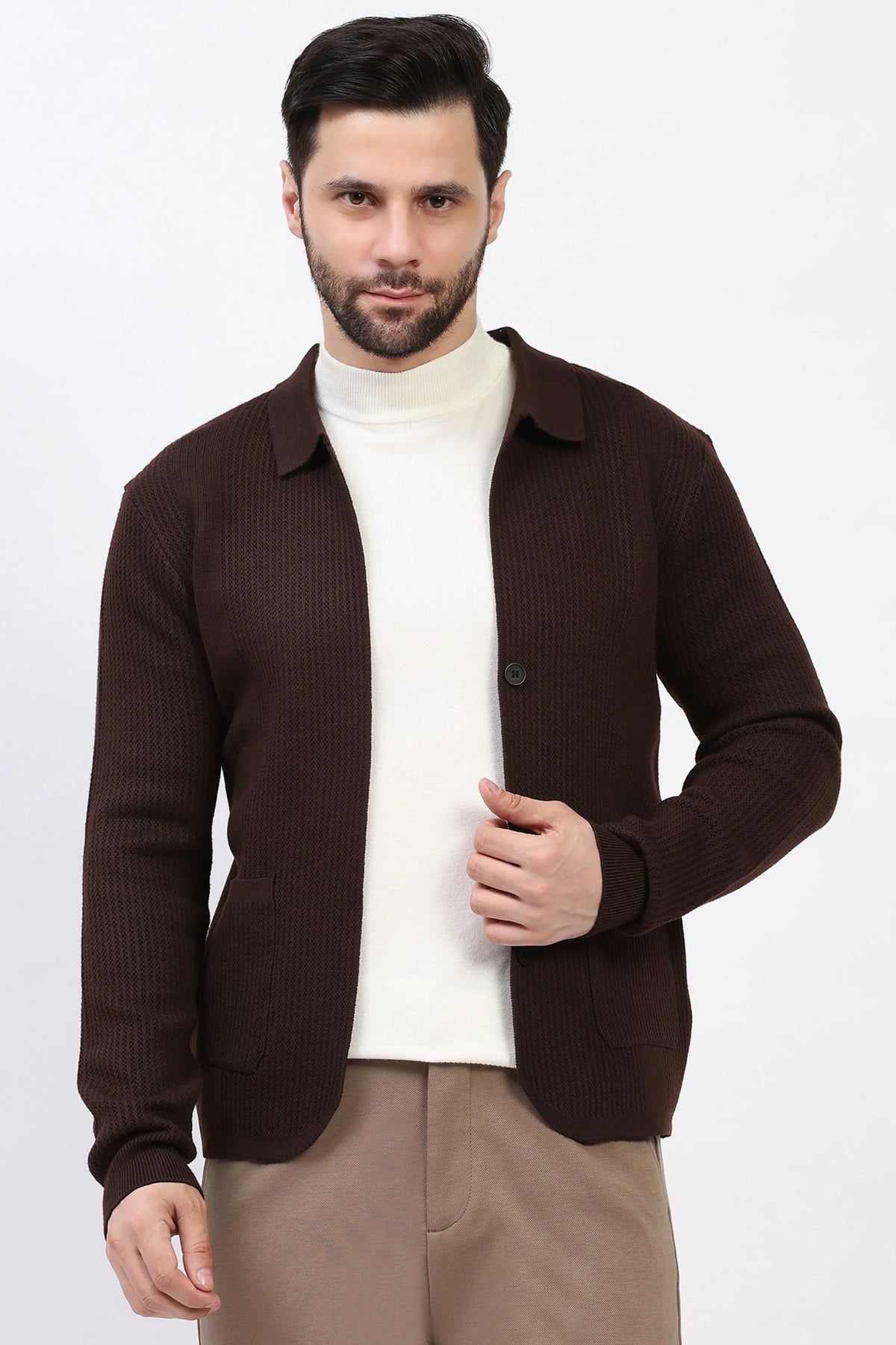 Chocolate Brown Textured Shacket-Global Republic