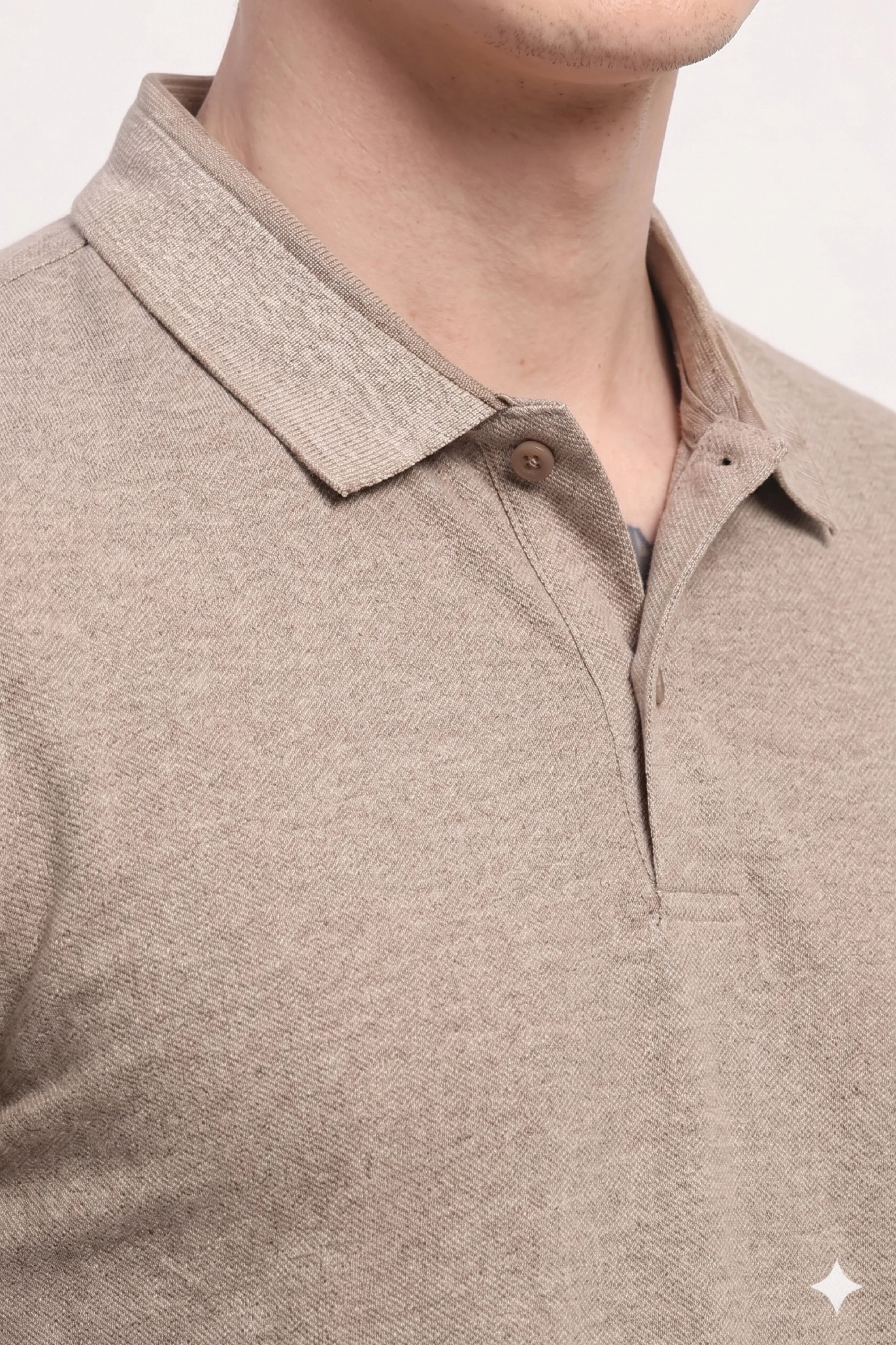 Beige Cotton Collar T-Shirt-Global Republic