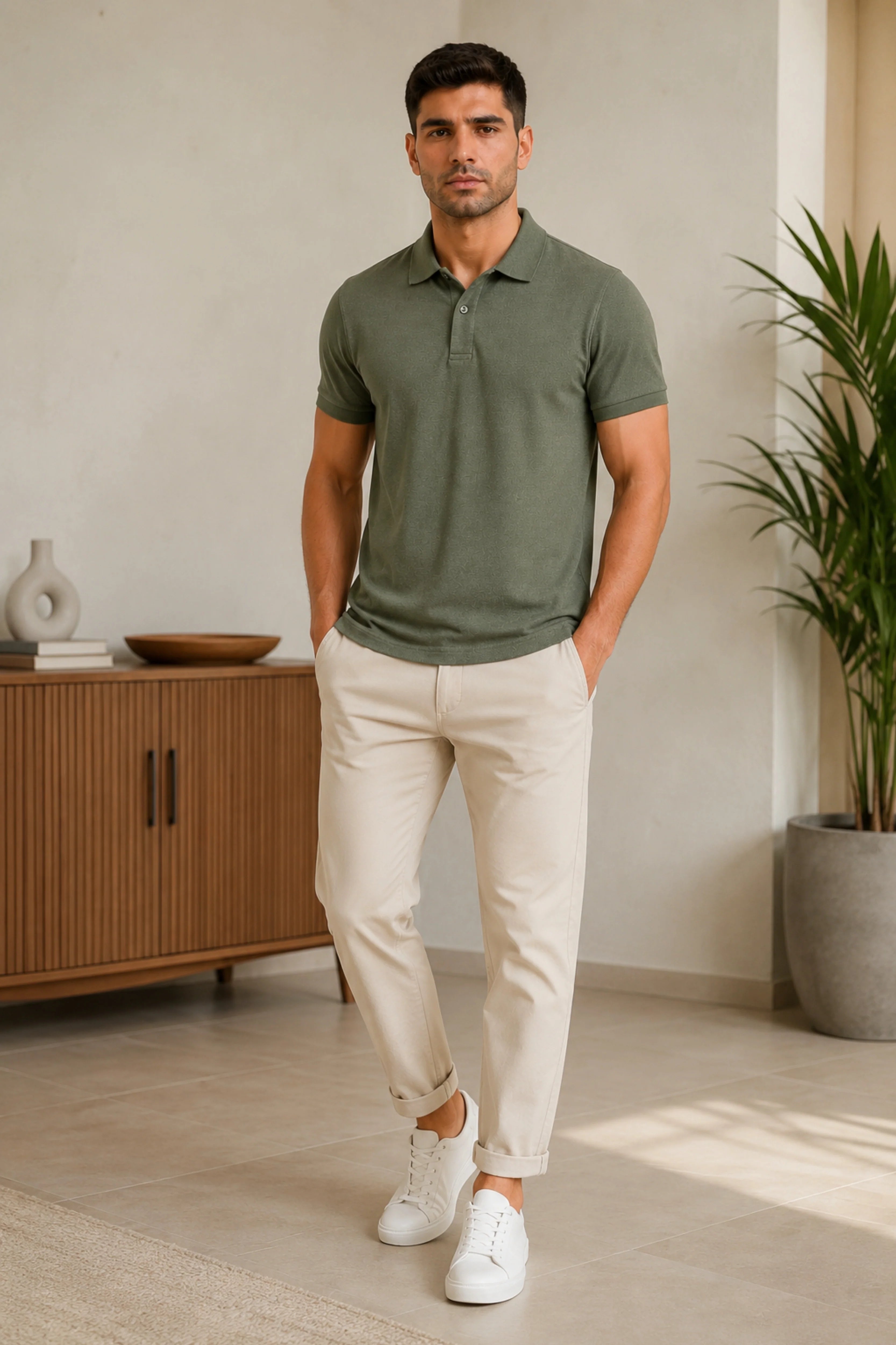 Olive Collar T-Shirt-Global Republic