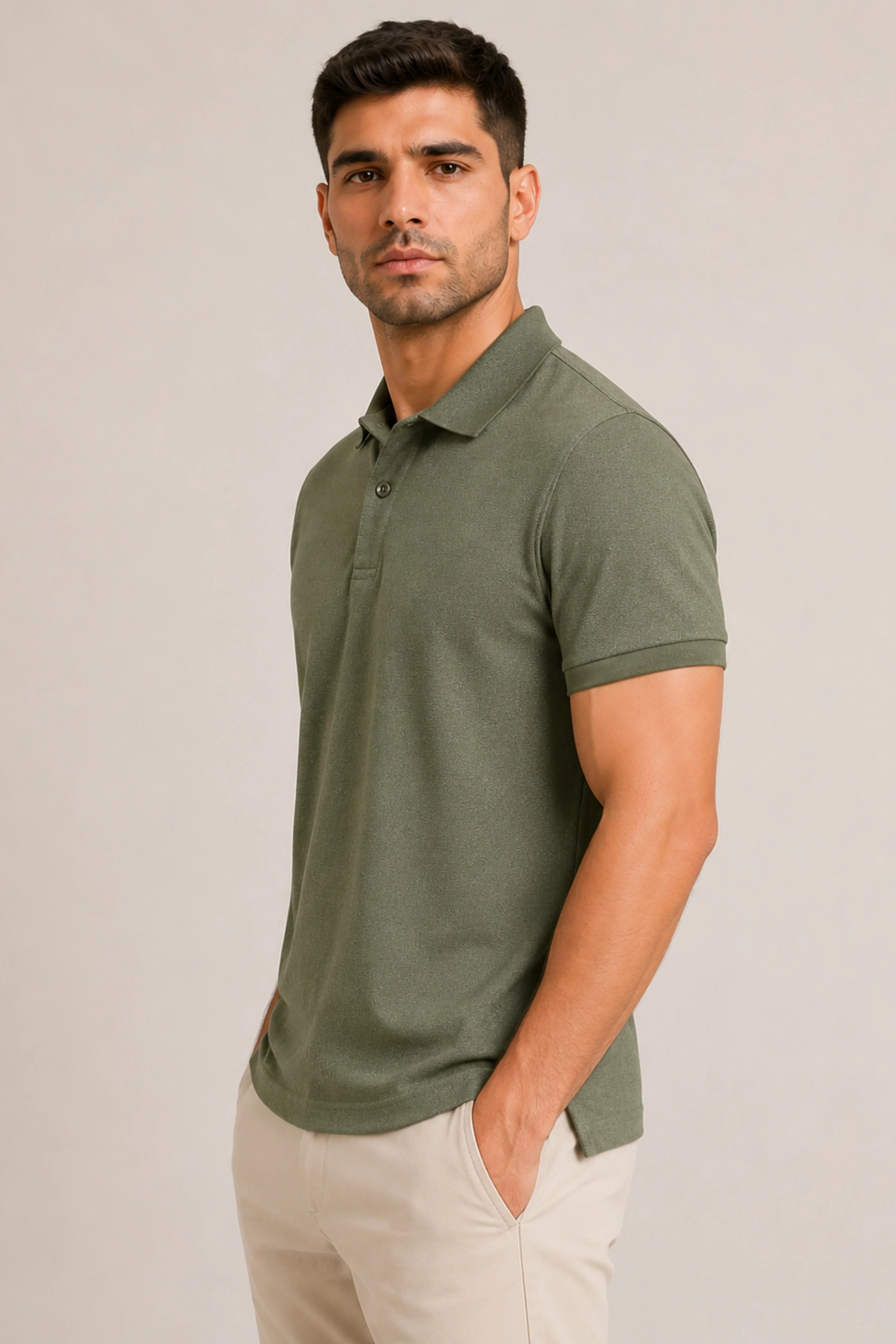 Olive Collar T-Shirt-Global Republic