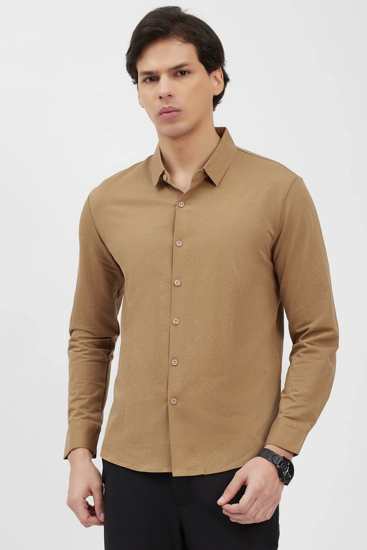 Khaki Cotton-Blend Shirt-Global Republic