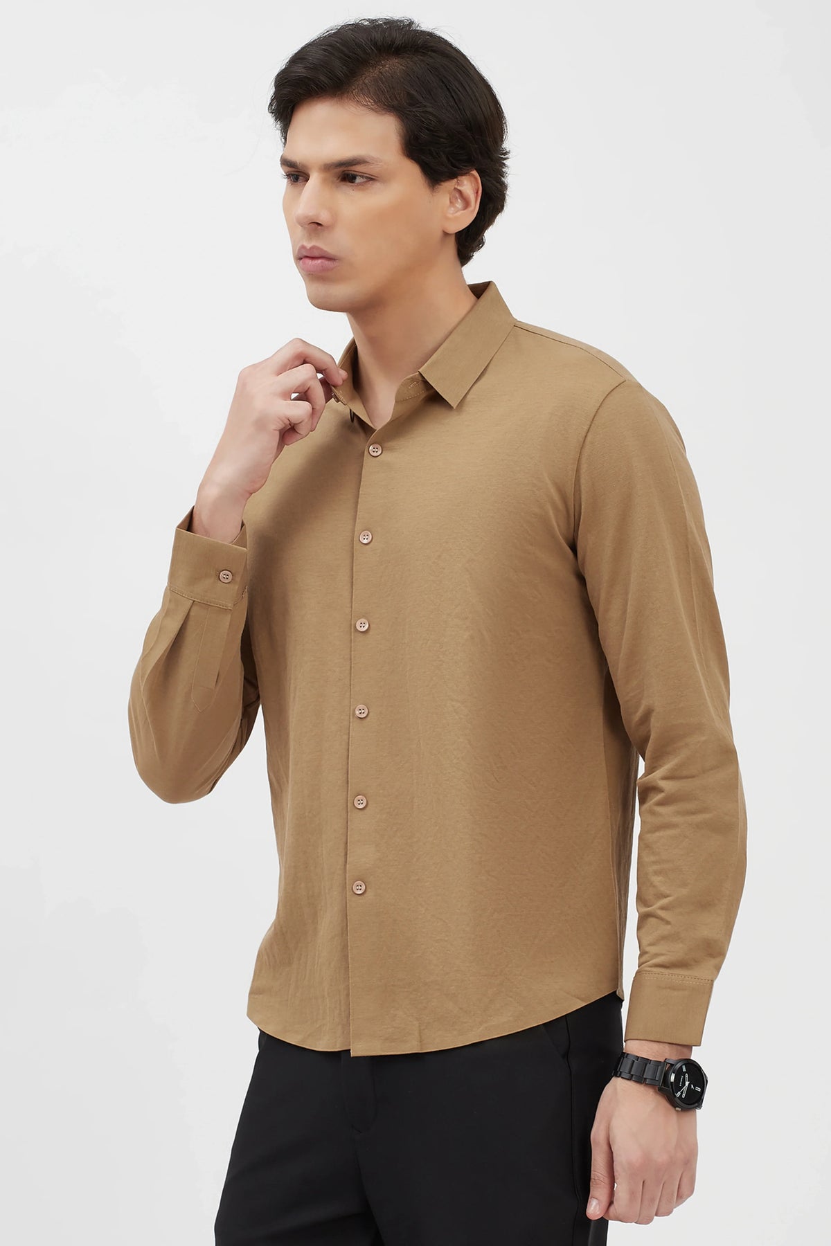 Khaki Cotton-Blend Shirt-Global Republic
