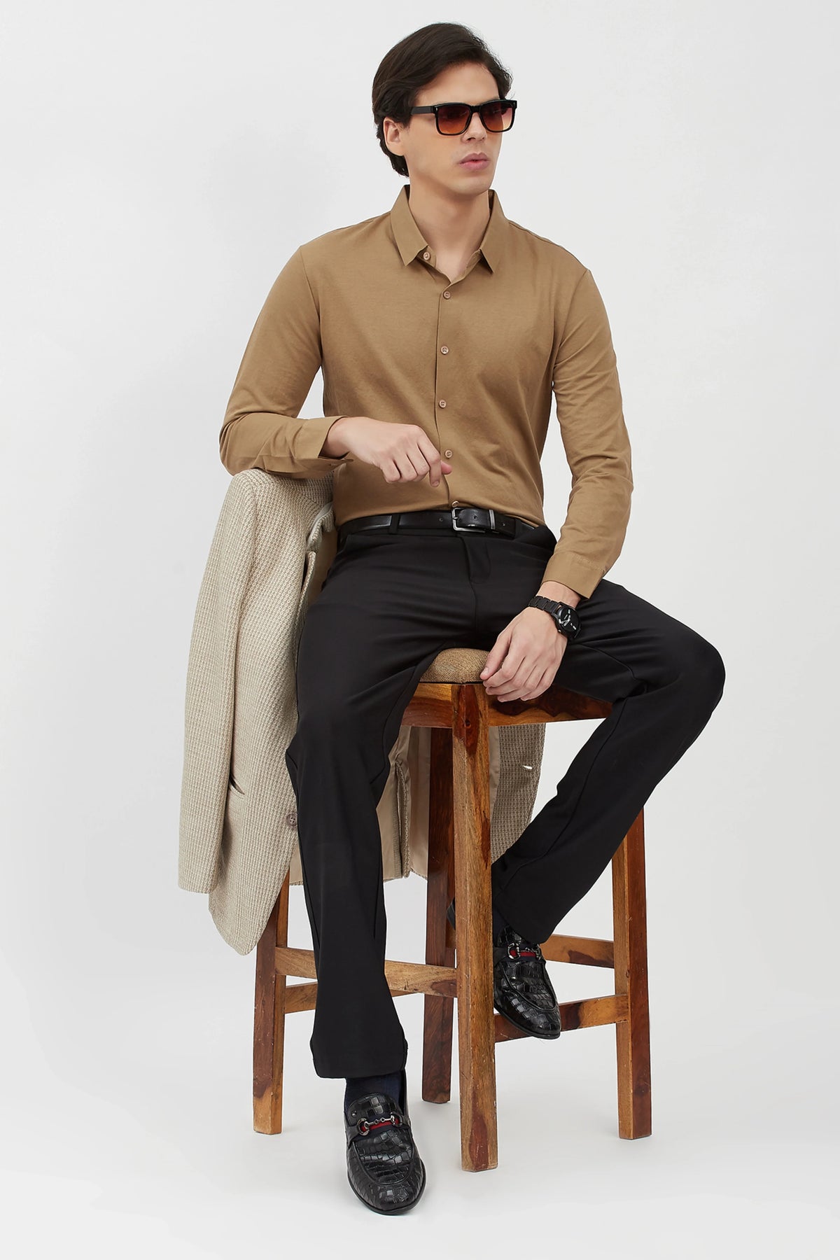 Khaki Cotton-Blend Shirt-Global Republic
