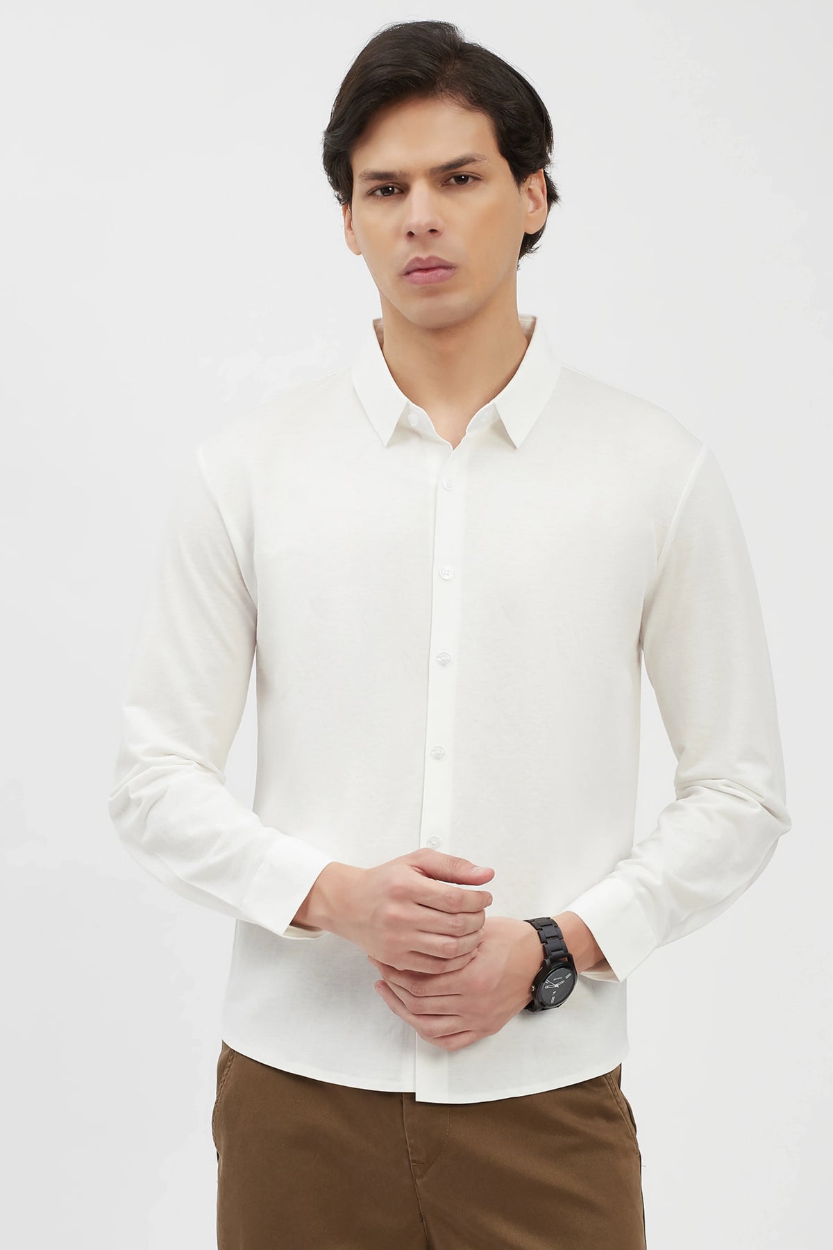 Classic White Cotton-Blend Shirt-Global Republic