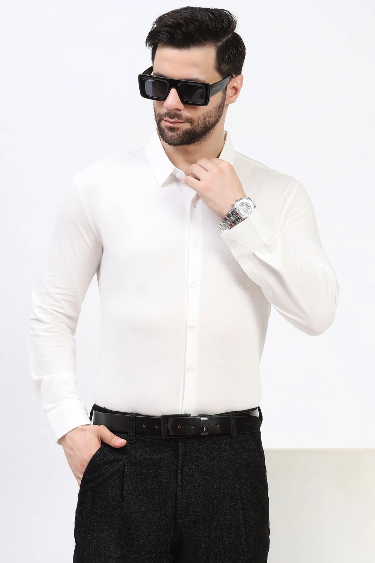 Classic White Cotton-Blend Shirt