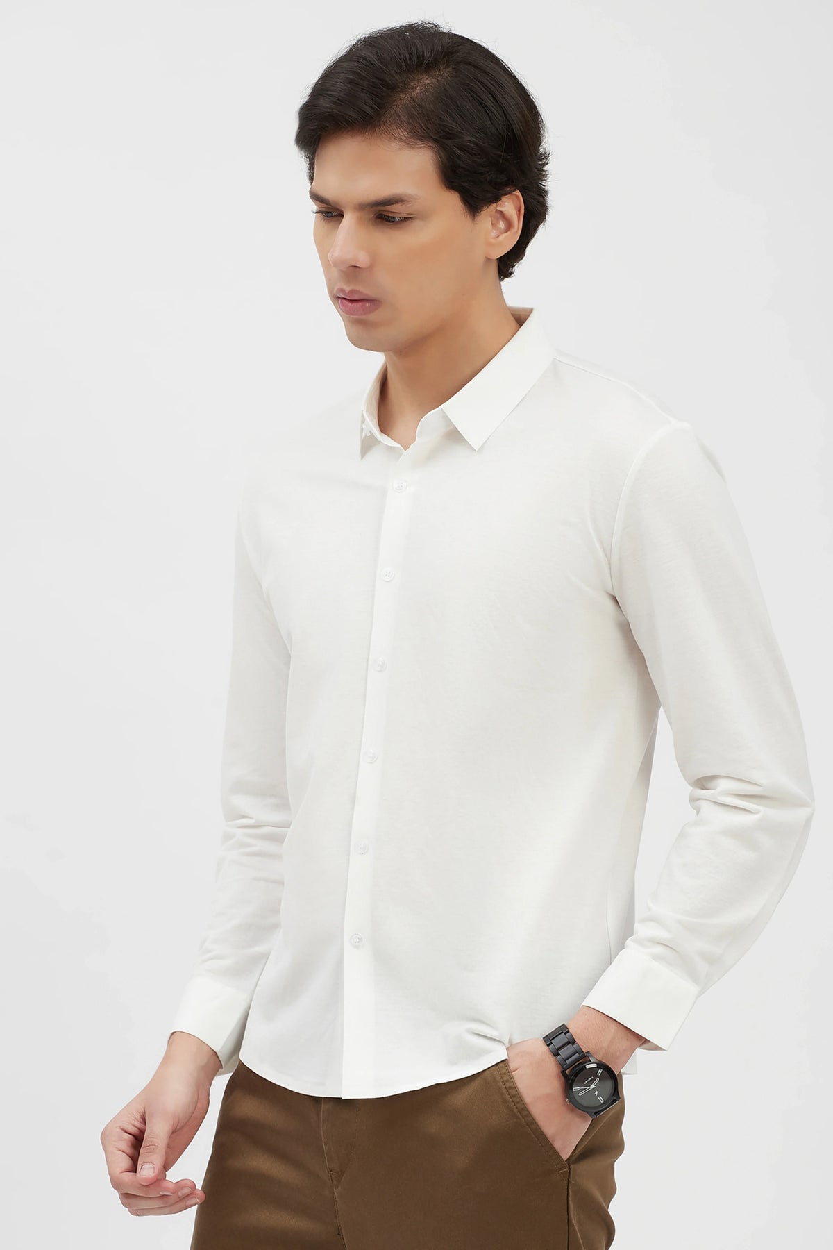 Classic White Cotton-Blend Shirt-Global Republic