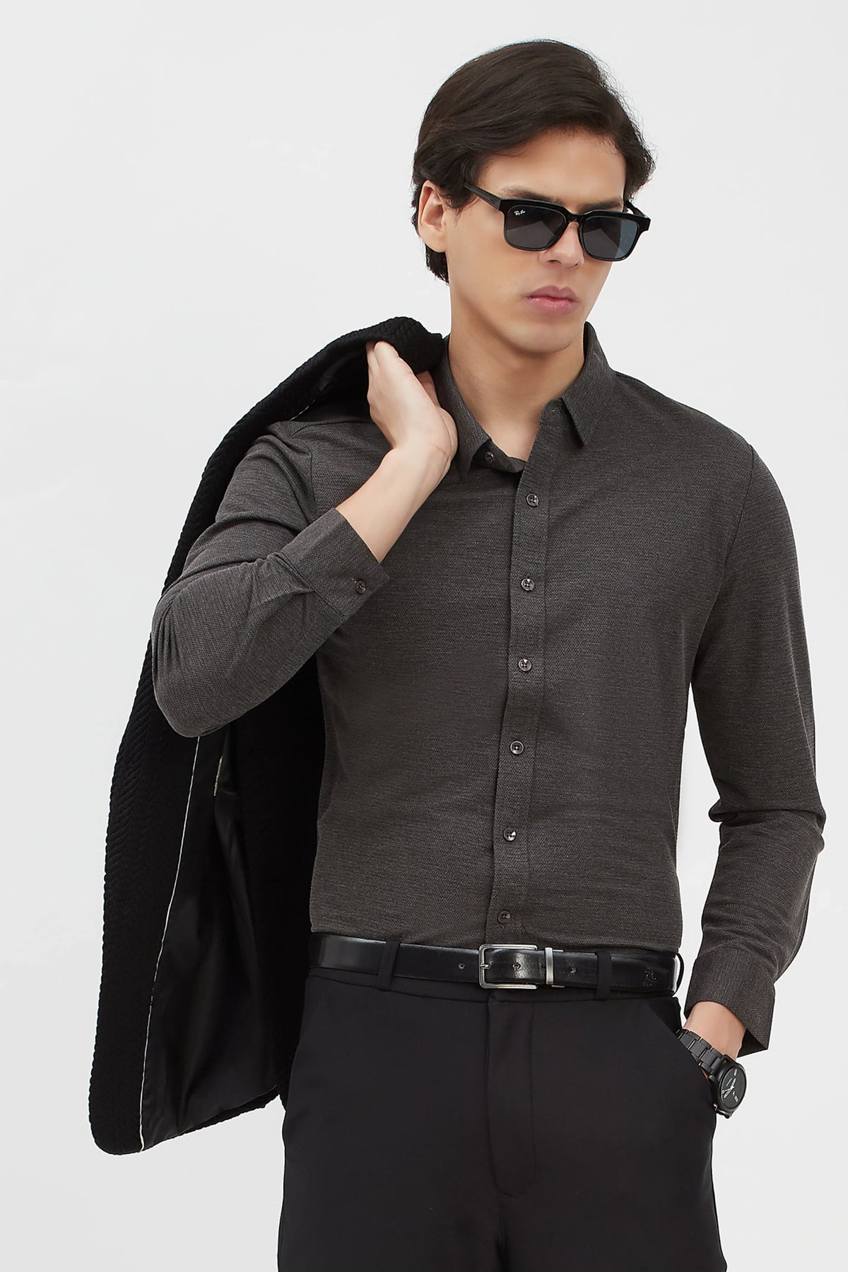 Dark Grey Textured Shirt-Global Republic