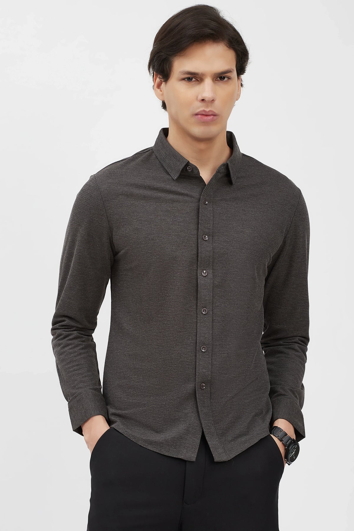 Dark Grey Textured Shirt-Global Republic